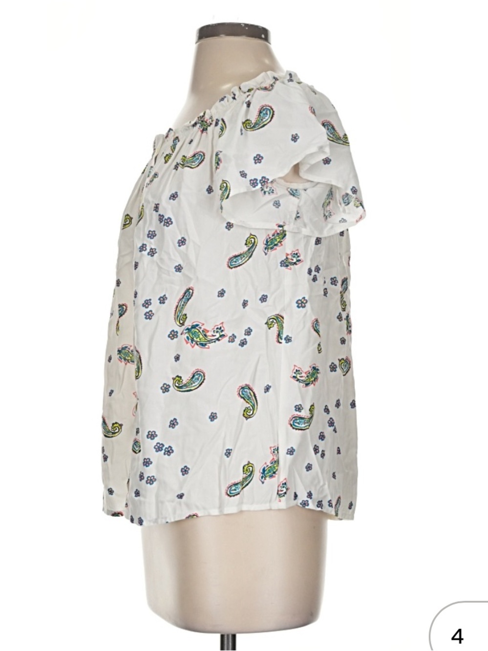 LOFT White Paisley Floral Short Sleeve Peasant Blouse